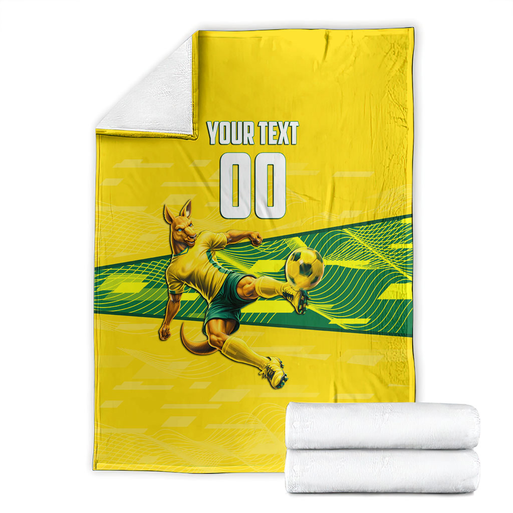 Personalized Socceroos Mascot Blanket Australian Football Player Dynamic Green Yellow Sports Art