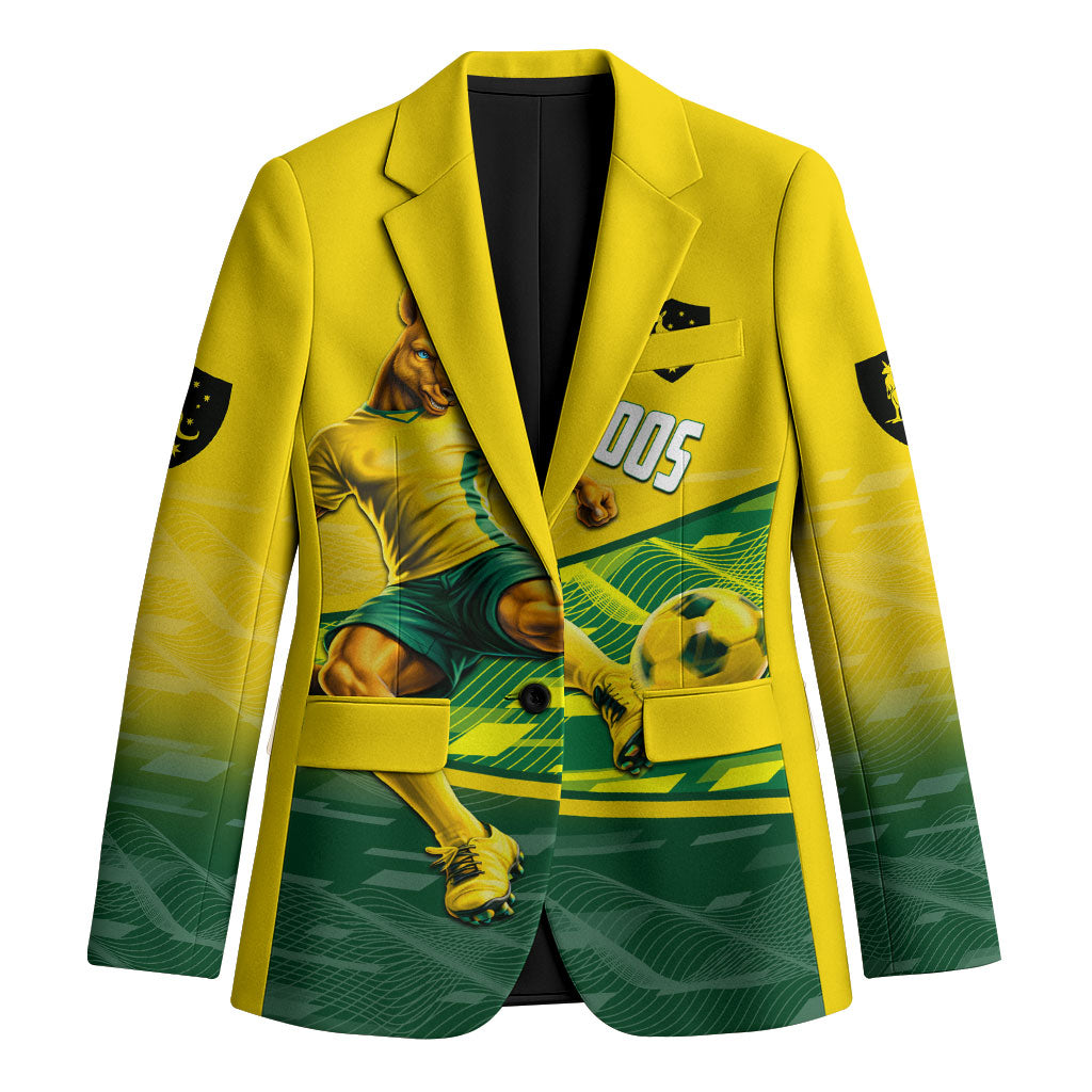 Personalized Socceroos Mascot Blazer Australian Football Player Dynamic Green Yellow Sports Art