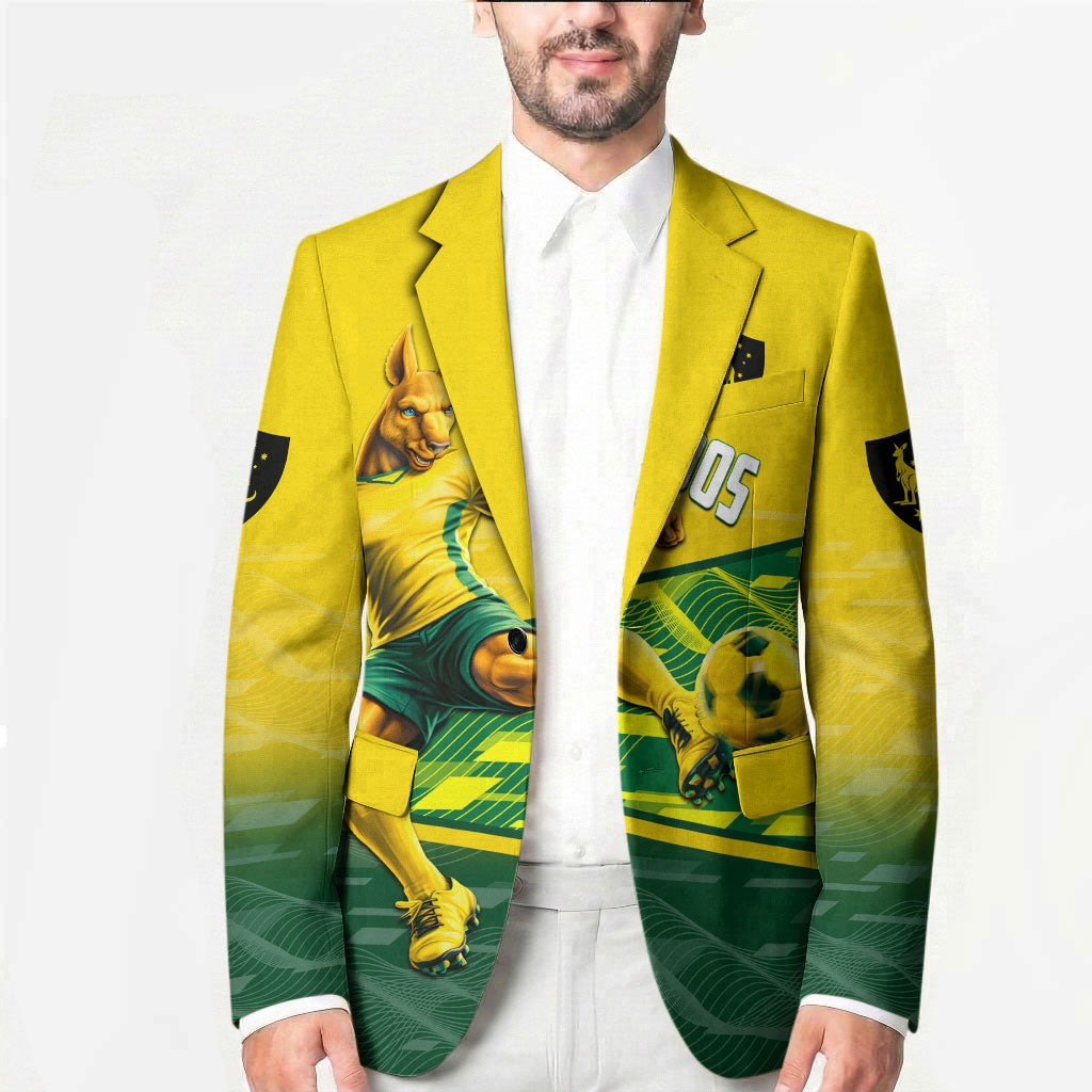 Personalized Socceroos Mascot Blazer Australian Football Player Dynamic Green Yellow Sports Art