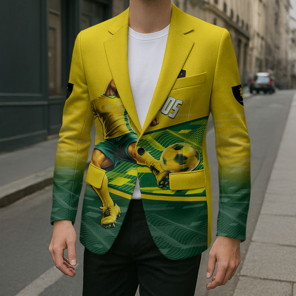 Personalized Socceroos Mascot Blazer Australian Football Player Dynamic Green Yellow Sports Art