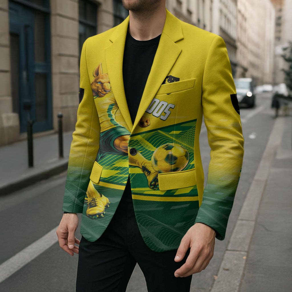 Personalized Socceroos Mascot Blazer Australian Football Player Dynamic Green Yellow Sports Art