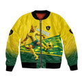 Personalized Socceroos Mascot Bomber Jacket Australian Football Player Dynamic Green Yellow Sports Art