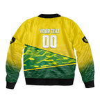 Personalized Socceroos Mascot Bomber Jacket Australian Football Player Dynamic Green Yellow Sports Art
