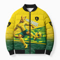Personalized Socceroos Mascot Bomber Puffer Jacket Australian Football Player Dynamic Green Yellow Sports Art