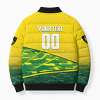 Personalized Socceroos Mascot Bomber Puffer Jacket Australian Football Player Dynamic Green Yellow Sports Art