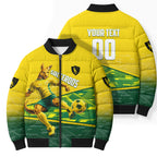 Personalized Socceroos Mascot Bomber Puffer Jacket Australian Football Player Dynamic Green Yellow Sports Art