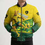 Personalized Socceroos Mascot Bomber Puffer Jacket Australian Football Player Dynamic Green Yellow Sports Art