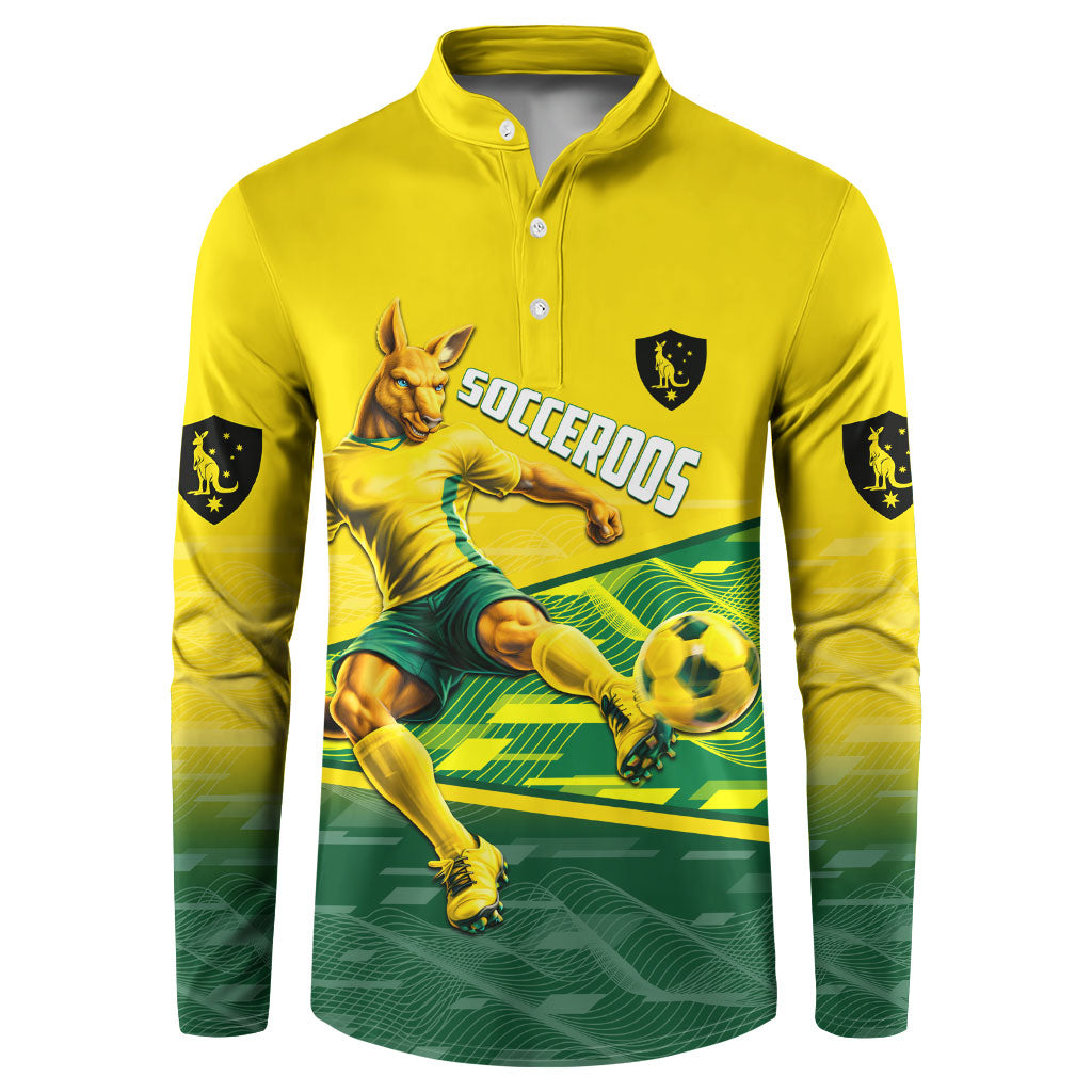 Personalized Socceroos Mascot Button Sweatshirt Australian Football Player Dynamic Green Yellow Sports Art