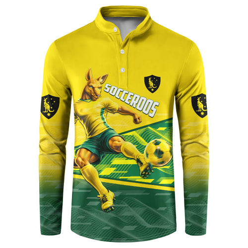 Personalized Socceroos Mascot Button Sweatshirt Australian Football Player Dynamic Green Yellow Sports Art