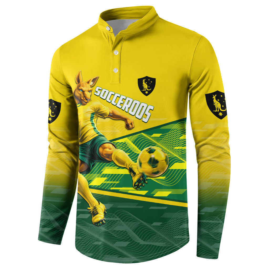 Personalized Socceroos Mascot Button Sweatshirt Australian Football Player Dynamic Green Yellow Sports Art