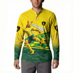 Personalized Socceroos Mascot Button Sweatshirt Australian Football Player Dynamic Green Yellow Sports Art