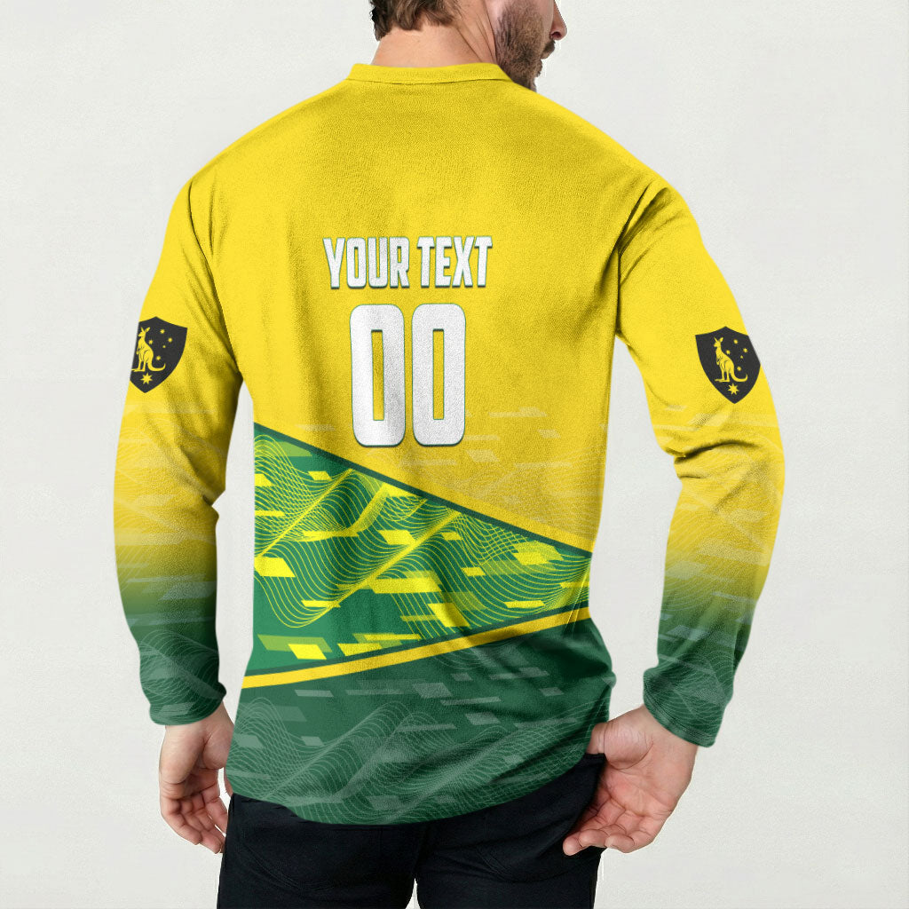 Personalized Socceroos Mascot Button Sweatshirt Australian Football Player Dynamic Green Yellow Sports Art