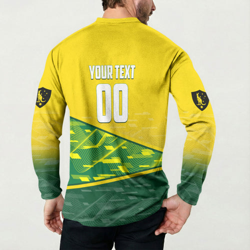 Personalized Socceroos Mascot Button Sweatshirt Australian Football Player Dynamic Green Yellow Sports Art