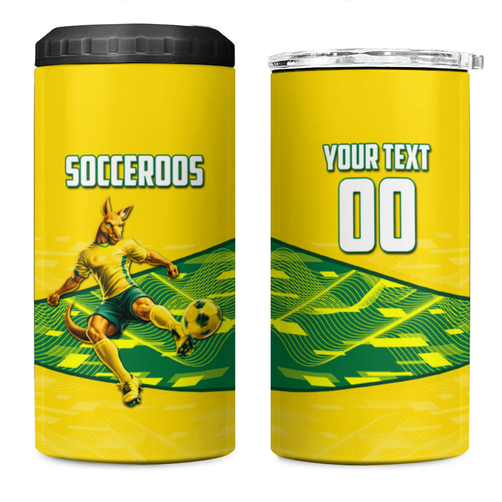Personalized Socceroos Mascot 4 in 1 Can Cooler Tumbler Australian Football Player Dynamic Green Yellow Sports Art