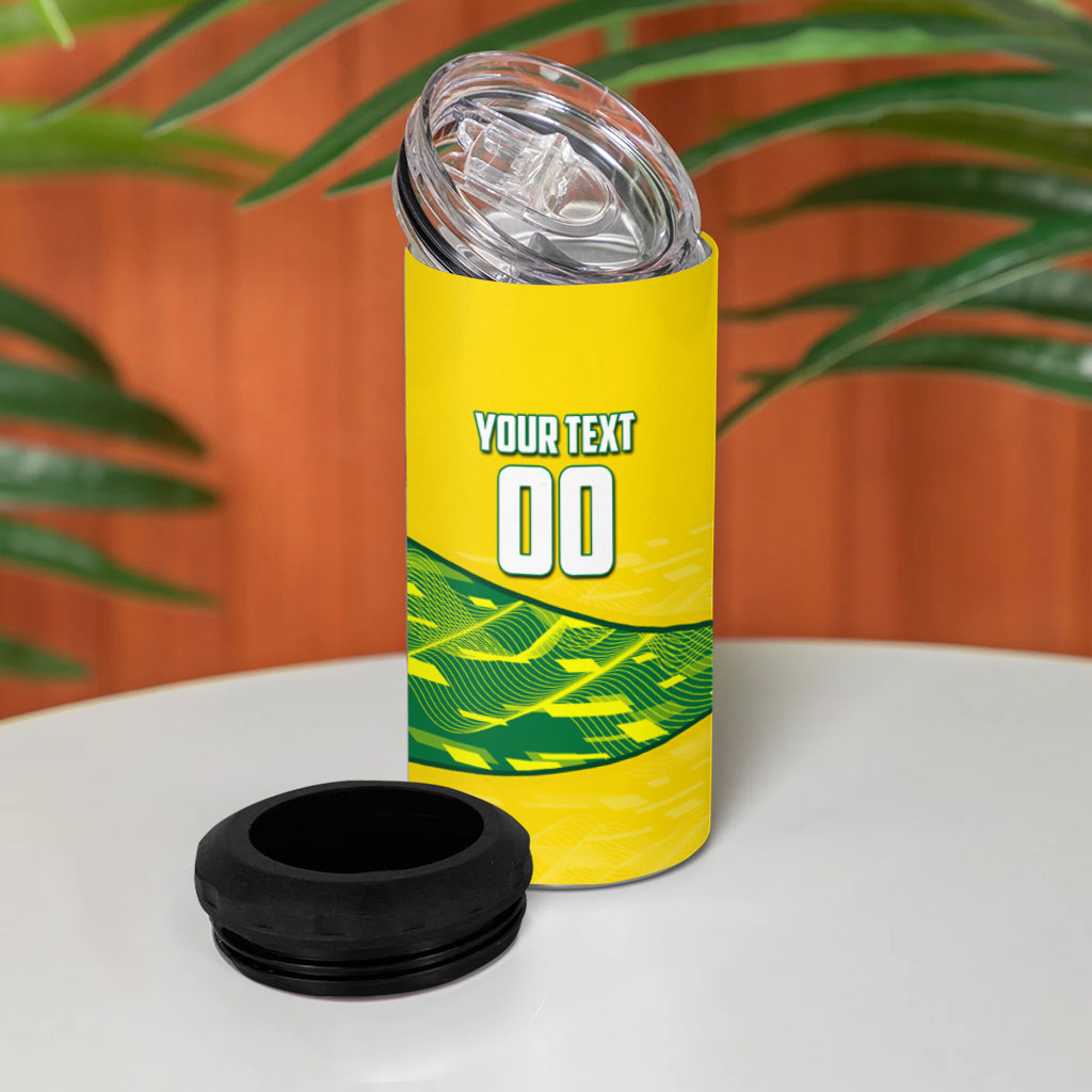 Personalized Socceroos Mascot 4 in 1 Can Cooler Tumbler Australian Football Player Dynamic Green Yellow Sports Art