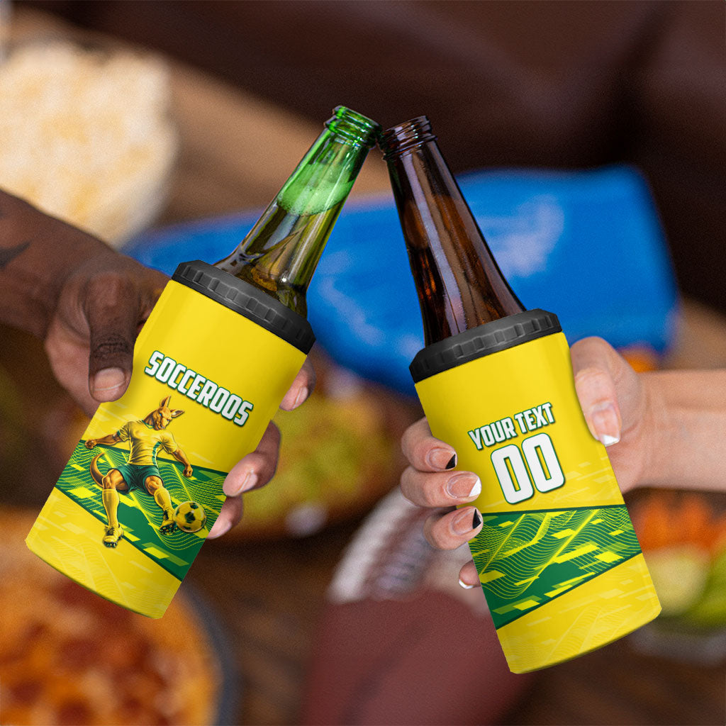 Personalized Socceroos Mascot 4 in 1 Can Cooler Tumbler Australian Football Player Dynamic Green Yellow Sports Art