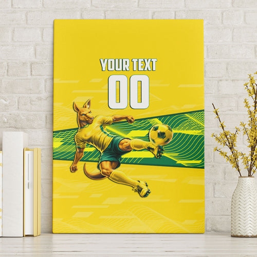 Personalized Socceroos Mascot Canvas Wall Art Australian Football Player Dynamic Green Yellow Sports Art