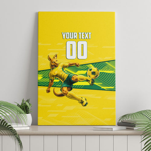 Personalized Socceroos Mascot Canvas Wall Art Australian Football Player Dynamic Green Yellow Sports Art