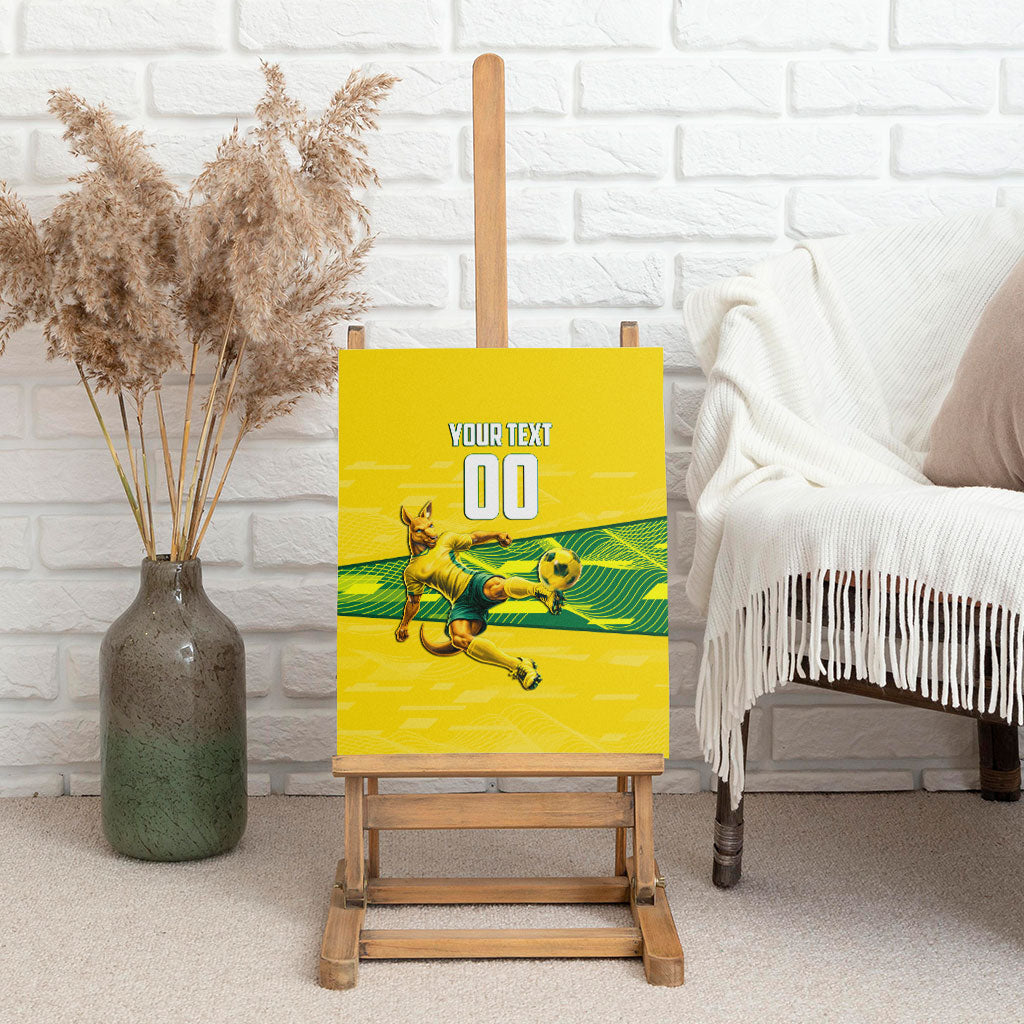 Personalized Socceroos Mascot Canvas Wall Art Australian Football Player Dynamic Green Yellow Sports Art