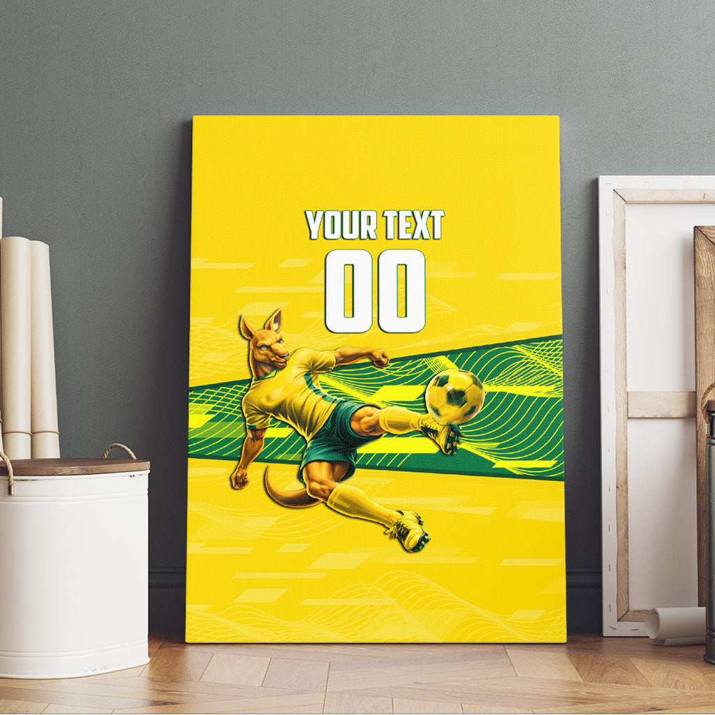 Personalized Socceroos Mascot Canvas Wall Art Australian Football Player Dynamic Green Yellow Sports Art