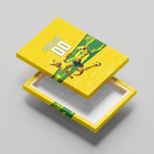Personalized Socceroos Mascot Canvas Wall Art Australian Football Player Dynamic Green Yellow Sports Art