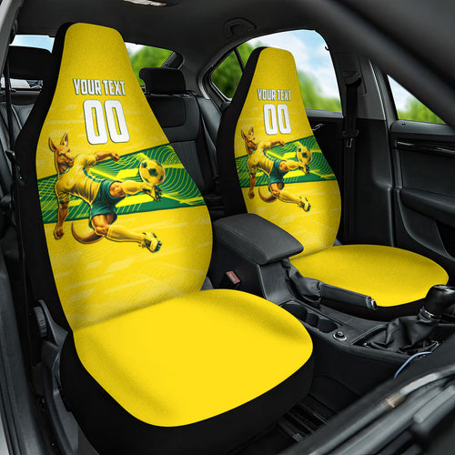 Personalized Socceroos Mascot Car Seat Cover Australian Football Player Dynamic Green Yellow Sports Art