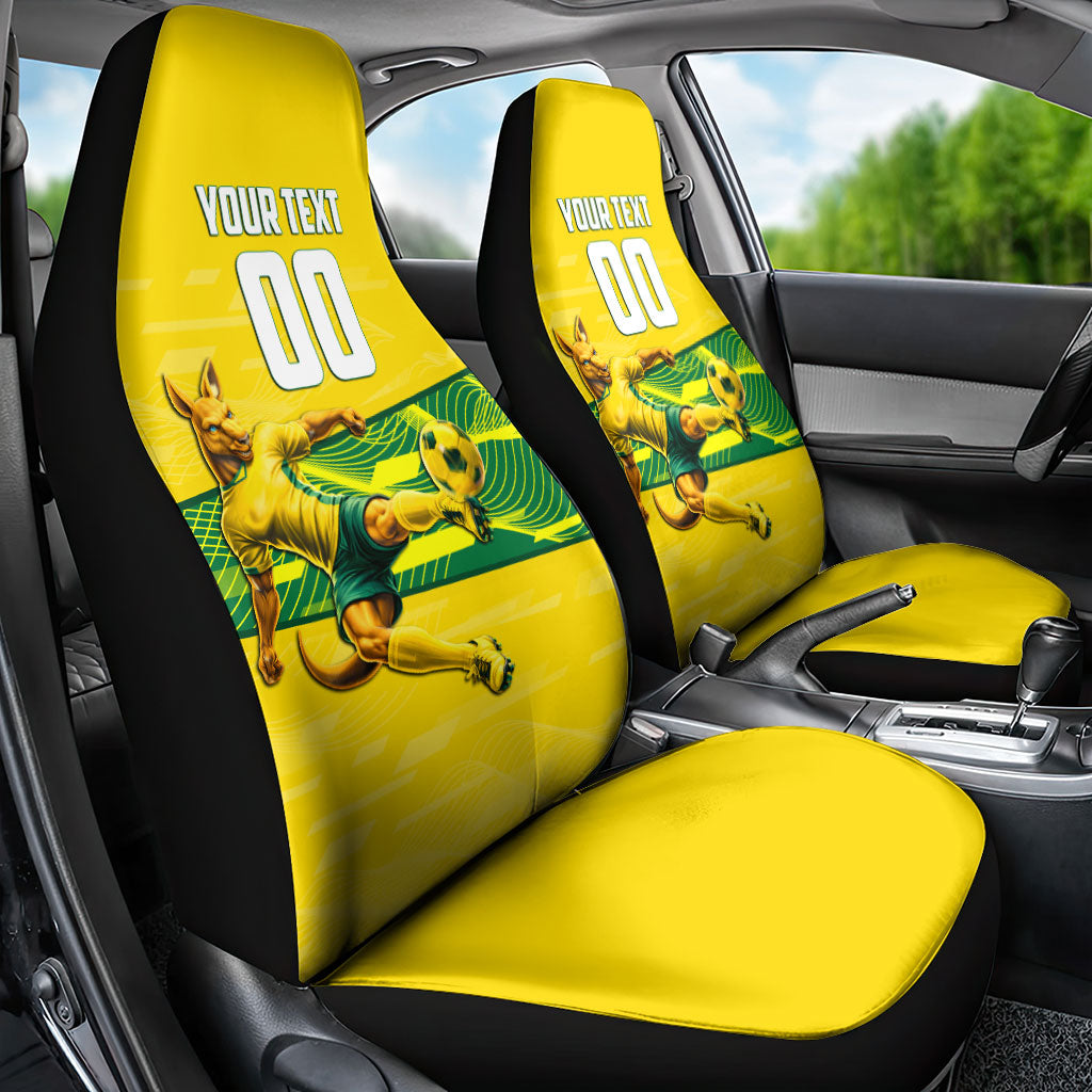 Personalized Socceroos Mascot Car Seat Cover Australian Football Player Dynamic Green Yellow Sports Art