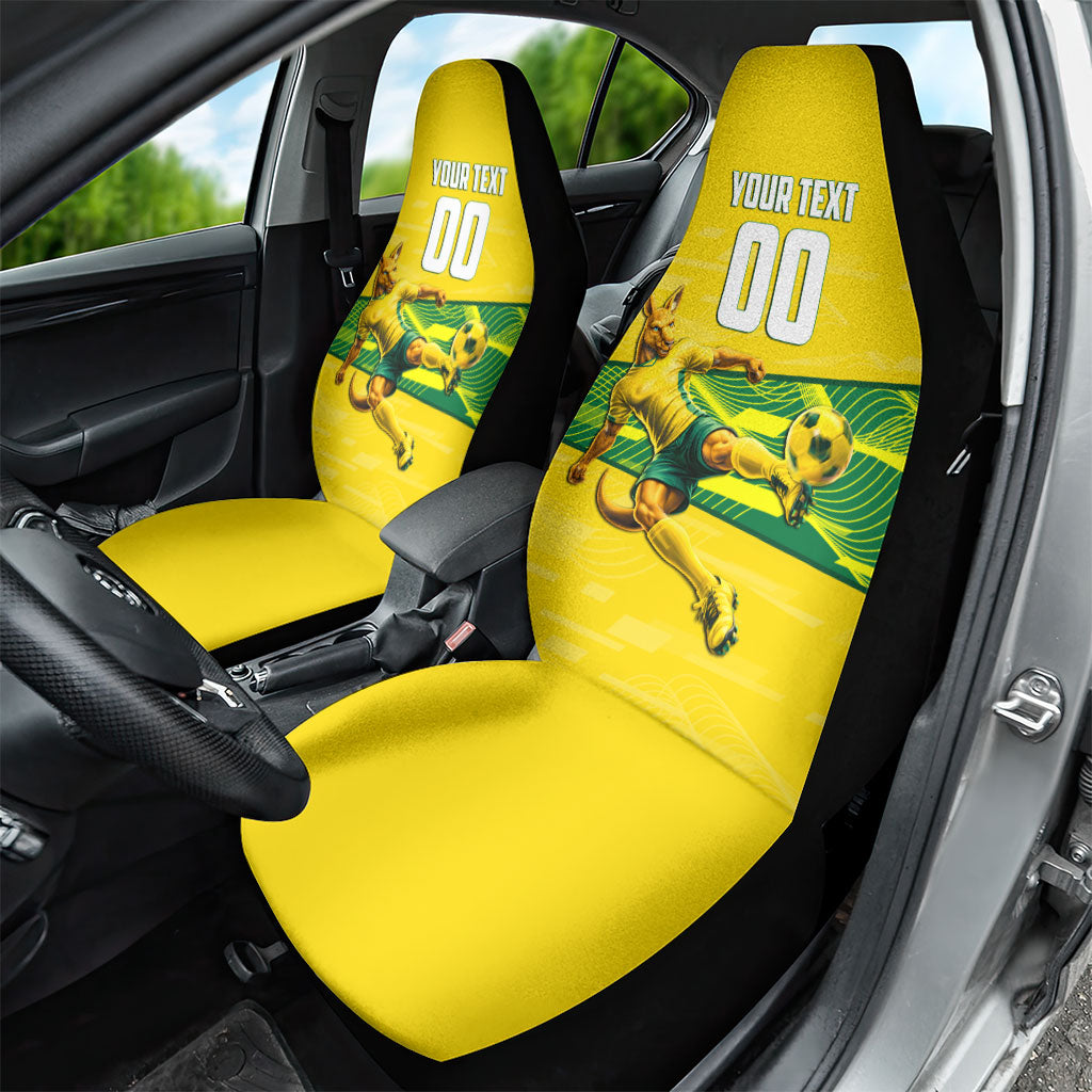 Personalized Socceroos Mascot Car Seat Cover Australian Football Player Dynamic Green Yellow Sports Art