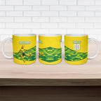 Personalized Socceroos Mascot Ceramic Mug Australian Football Player Dynamic Green Yellow Sports Art