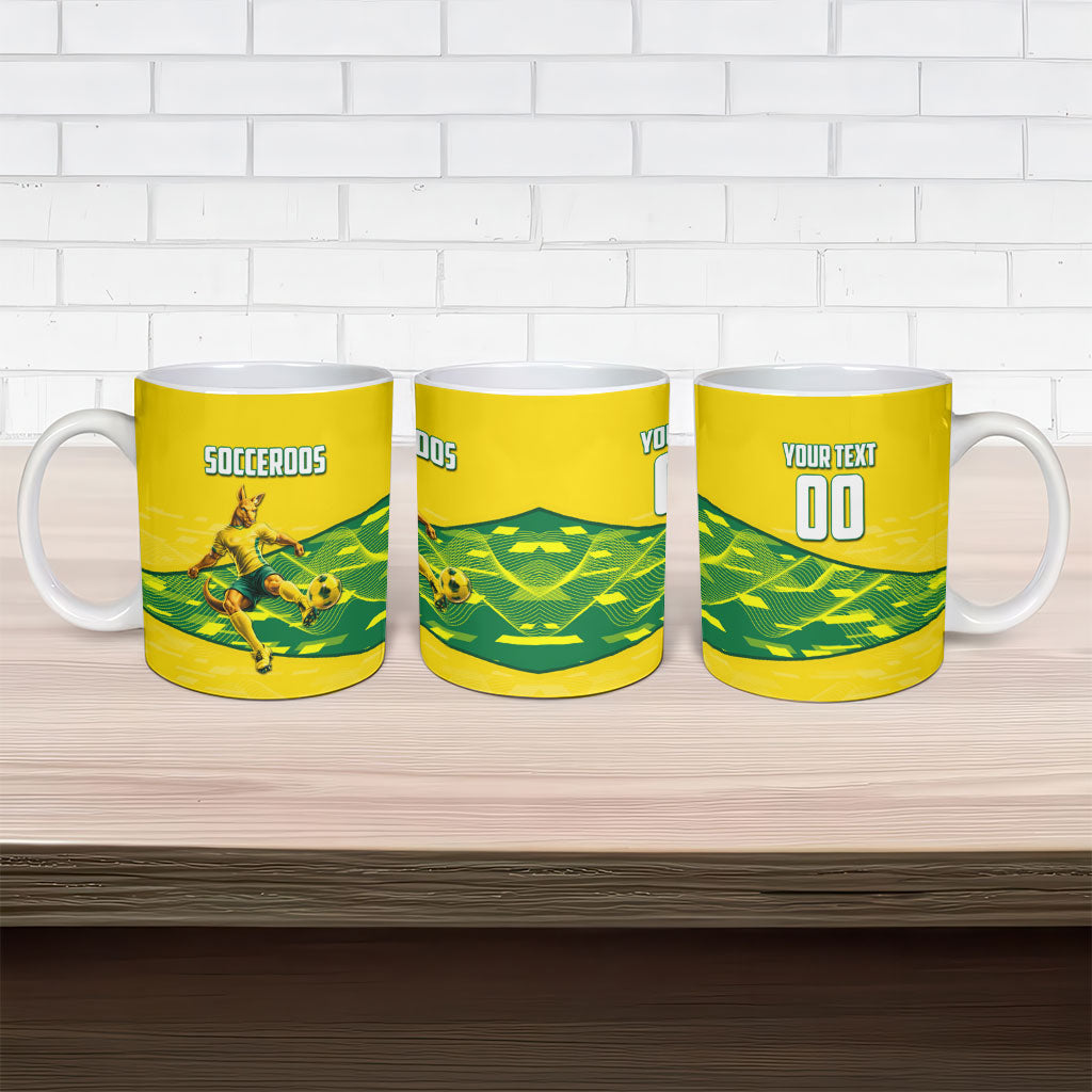 Personalized Socceroos Mascot Ceramic Mug Australian Football Player Dynamic Green Yellow Sports Art