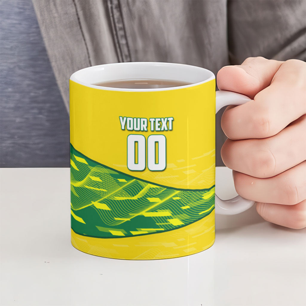 Personalized Socceroos Mascot Ceramic Mug Australian Football Player Dynamic Green Yellow Sports Art