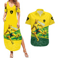 Personalized Socceroos Mascot Couples Matching Summer Maxi Dress and Hawaiian Shirt Australian Football Player Dynamic Green Yellow Sports Art