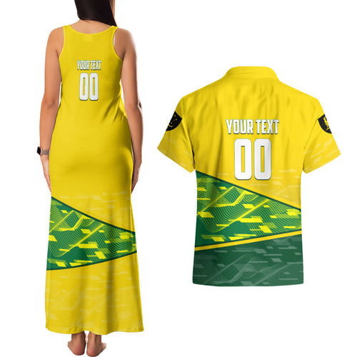 Personalized Socceroos Mascot Couples Matching Tank Maxi Dress and Hawaiian Shirt Australian Football Player Dynamic Green Yellow Sports Art