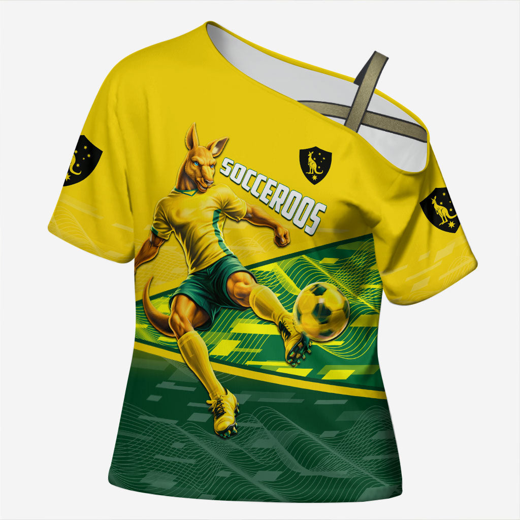 Personalized Socceroos Mascot Cross Shoulder Shirt Australian Football Player Dynamic Green Yellow Sports Art