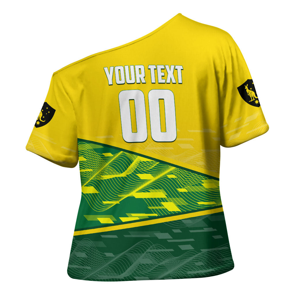Personalized Socceroos Mascot Cross Shoulder Shirt Australian Football Player Dynamic Green Yellow Sports Art