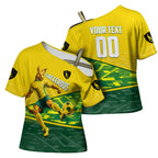 Personalized Socceroos Mascot Cross Shoulder Shirt Australian Football Player Dynamic Green Yellow Sports Art