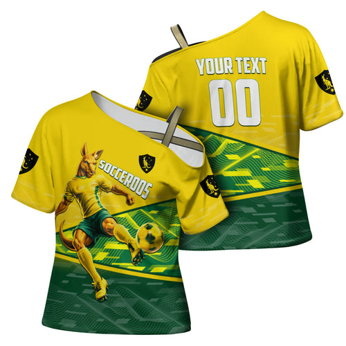 Personalized Socceroos Mascot Cross Shoulder Shirt Australian Football Player Dynamic Green Yellow Sports Art