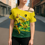 Personalized Socceroos Mascot Cross Shoulder Shirt Australian Football Player Dynamic Green Yellow Sports Art
