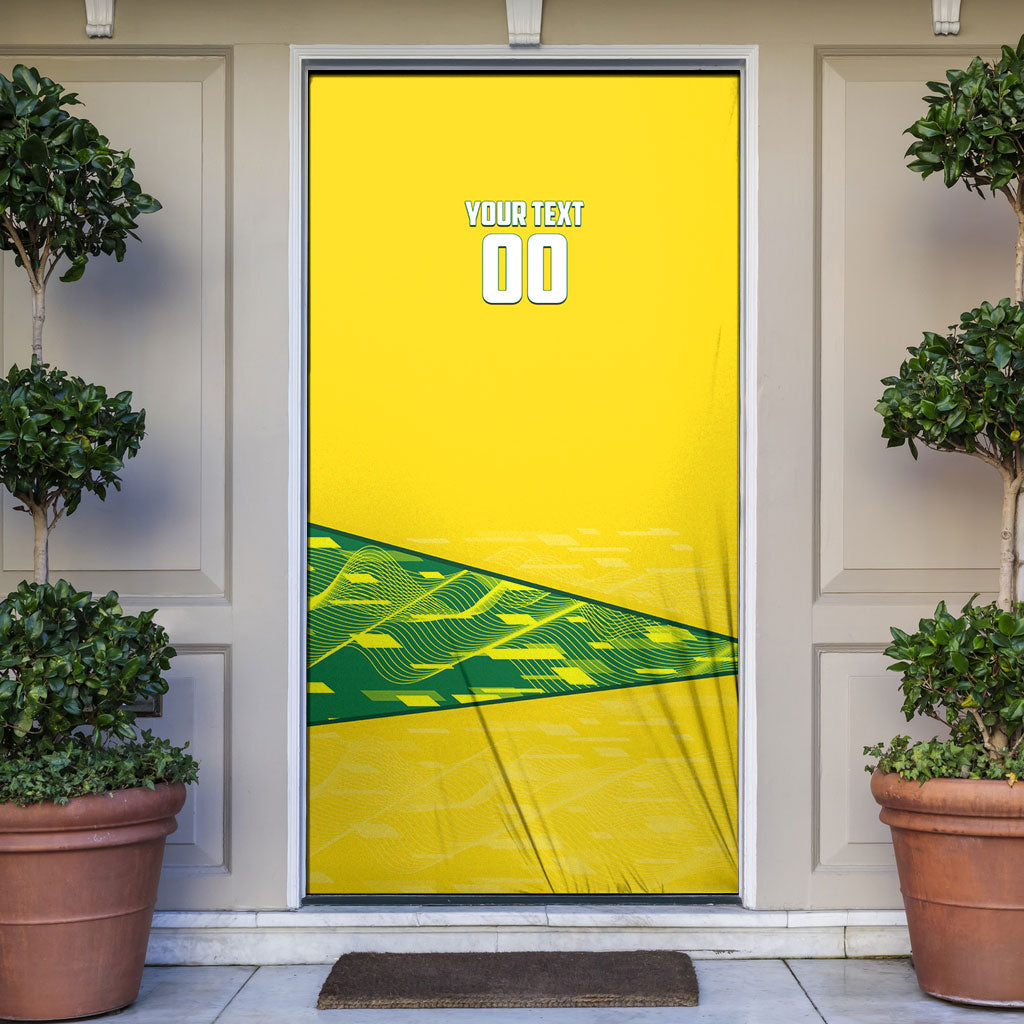 Personalized Socceroos Mascot Door Cover Australian Football Player Dynamic Green Yellow Sports Art