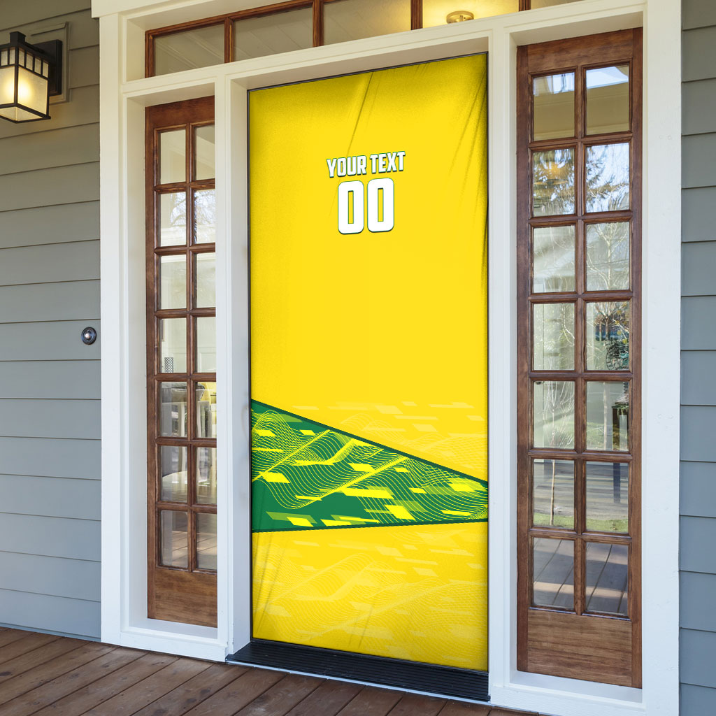 Personalized Socceroos Mascot Door Cover Australian Football Player Dynamic Green Yellow Sports Art