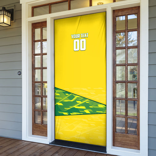 Personalized Socceroos Mascot Door Cover Australian Football Player Dynamic Green Yellow Sports Art