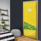 Personalized Socceroos Mascot Door Cover Australian Football Player Dynamic Green Yellow Sports Art
