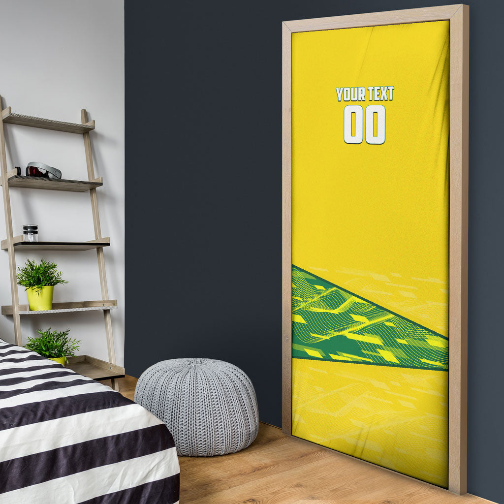 Personalized Socceroos Mascot Door Cover Australian Football Player Dynamic Green Yellow Sports Art