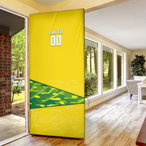 Personalized Socceroos Mascot Door Cover Australian Football Player Dynamic Green Yellow Sports Art