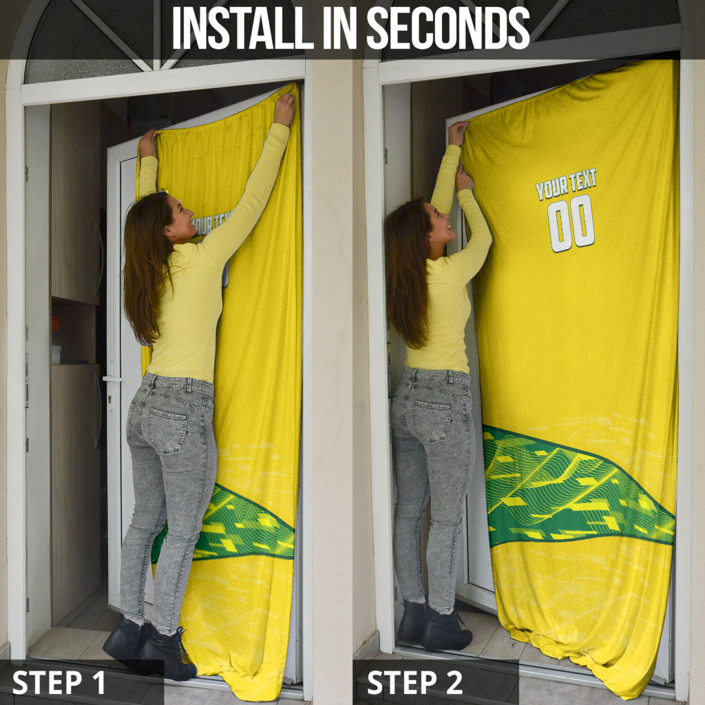 Personalized Socceroos Mascot Door Cover Australian Football Player Dynamic Green Yellow Sports Art