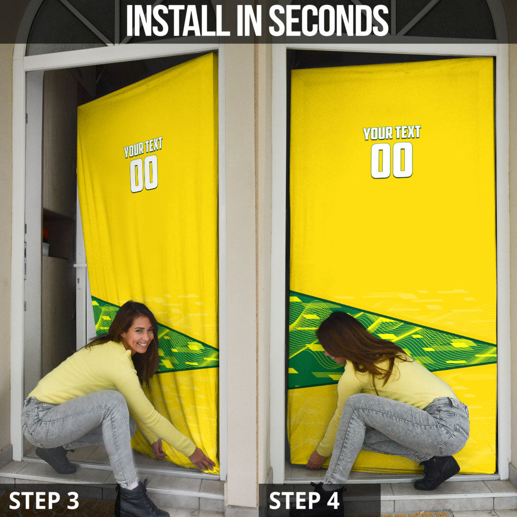 Personalized Socceroos Mascot Door Cover Australian Football Player Dynamic Green Yellow Sports Art