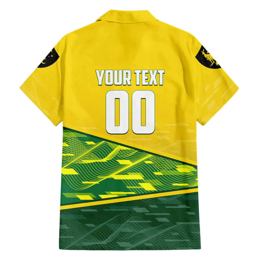 Personalized Socceroos Mascot Family Matching Long Sleeve Bodycon Dress and Hawaiian Shirt Australian Football Player Dynamic Green Yellow Sports Art