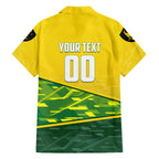 Personalized Socceroos Mascot Family Matching Long Sleeve Bodycon Dress and Hawaiian Shirt Australian Football Player Dynamic Green Yellow Sports Art
