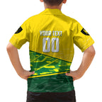 Personalized Socceroos Mascot Family Matching Mermaid Dress and Hawaiian Shirt Australian Football Player Dynamic Green Yellow Sports Art