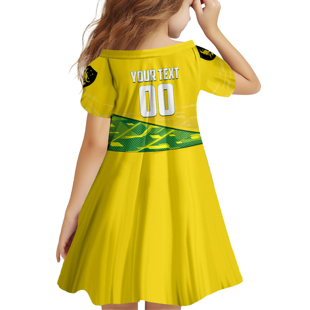 Personalized Socceroos Mascot Family Matching Off Shoulder Maxi Dress and Hawaiian Shirt Australian Football Player Dynamic Green Yellow Sports Art